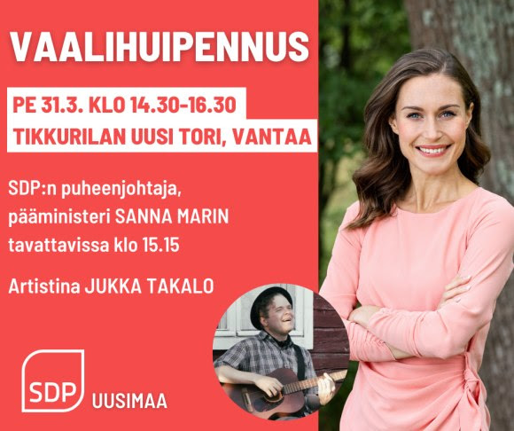 SDP:n vaalihuipennus perjantaina